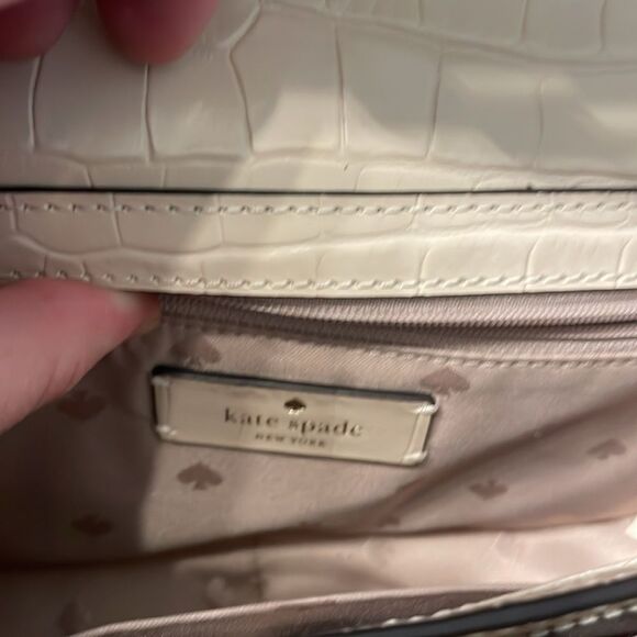 Kate Spade Audrey Flap Croc Embossed Crossbody Bag in Bare Cream - Picture 5 of 11